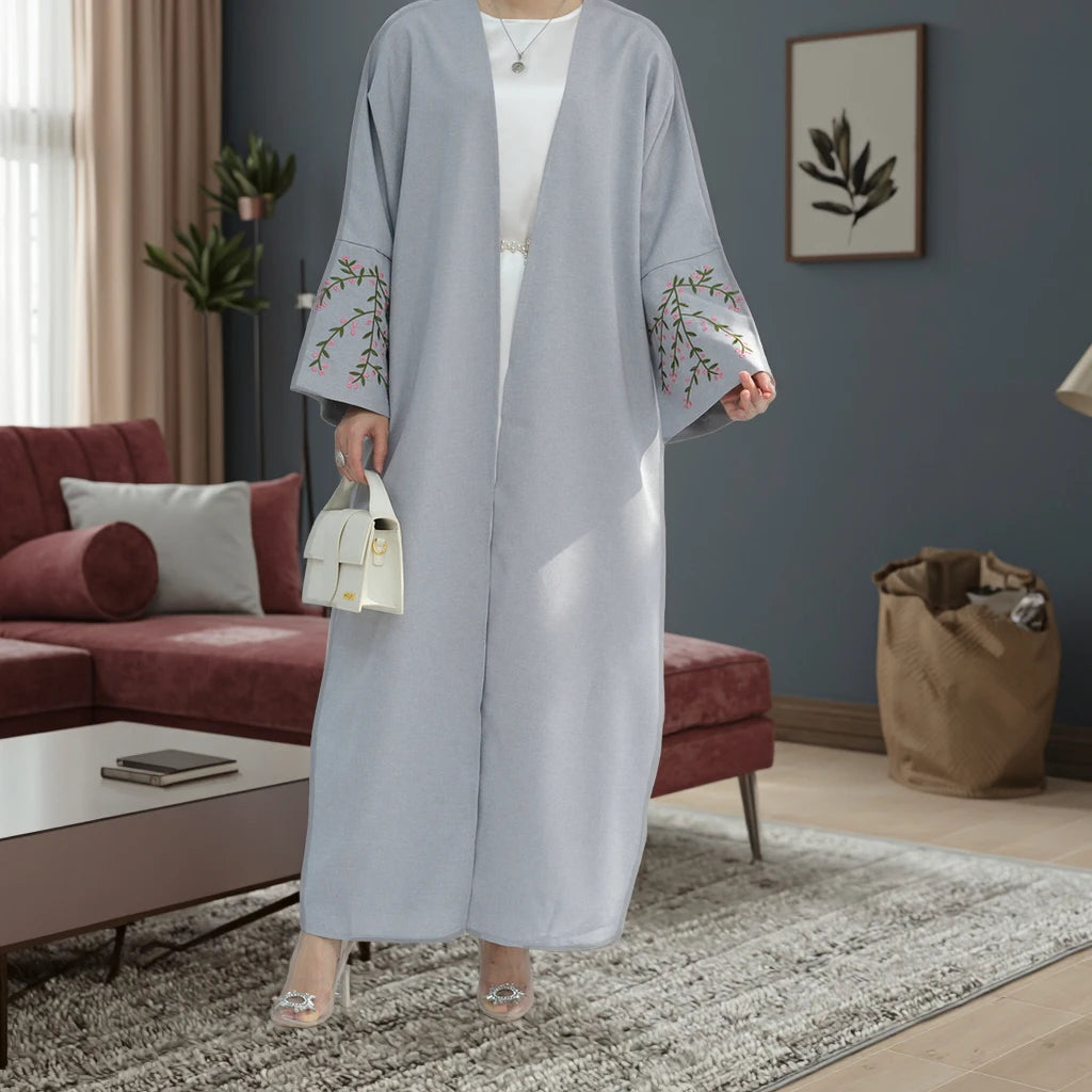 Loriya Fashion Wholesale New EID Front Open Abaya Flower Embroidery Kimono Abaya Islamic Clothing Abaya Women Muslim Dress