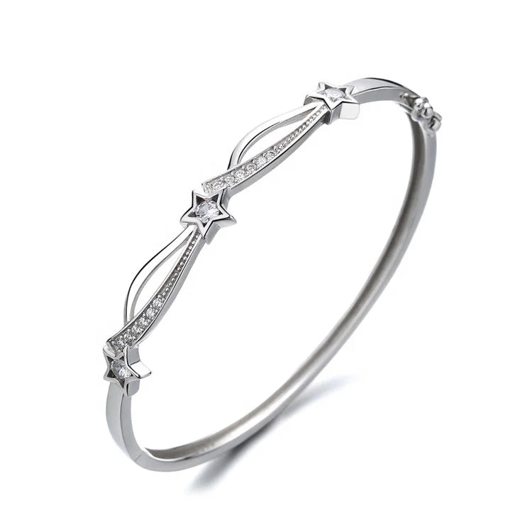 Romantic Star Bangle Solid Silver 925 Fine Jewelry Open Bracelet Wholesale for Women