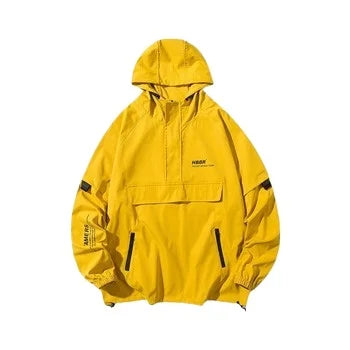 Fitspi Thin Hooded Jackets Men's Spring Autumn Streetwear All Matching Coats With Half Zipper Pullover Design