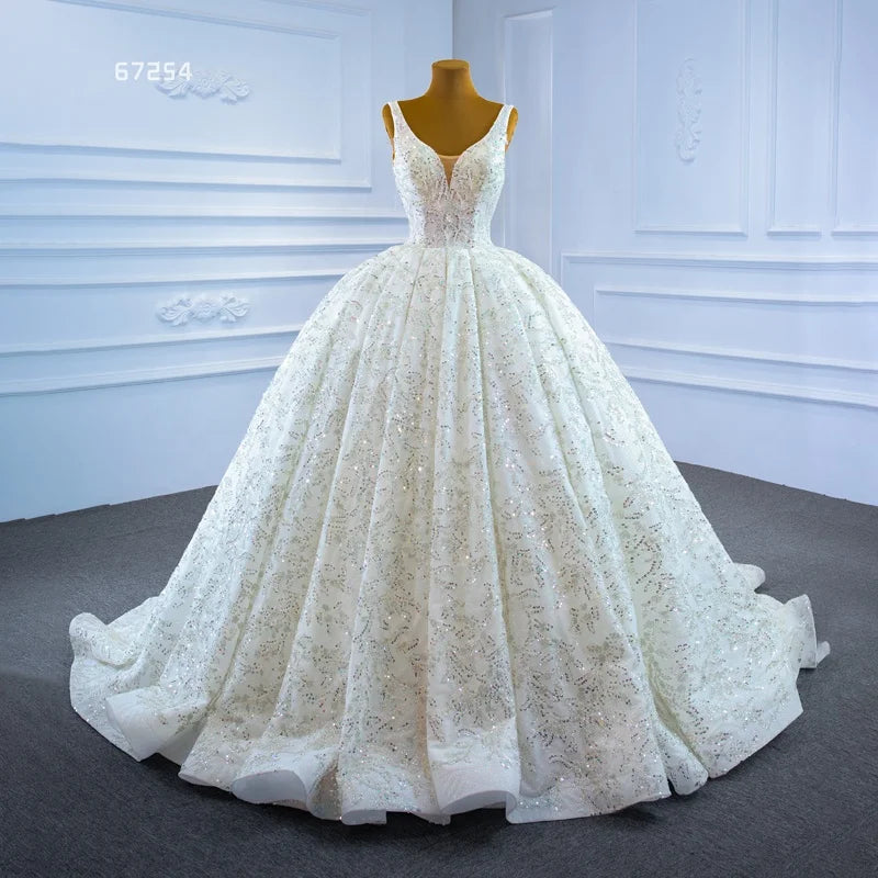 Jancmber RSM67254 Bohemian Deep V Neck Luxury Heavy Beading Wedding Dress Bridal Gown