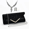 Women Glitter Sequins Evening Party Handbag Portable Black Wedding Purse Clutch Bag and Rhinestone Jewelry Set (KJ141)