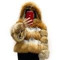Custom Casual Natural Color Short Hooded Fashion High Quality Winter Warm Women's Real Red Fox Fur Coat Cotton Filled Polyester