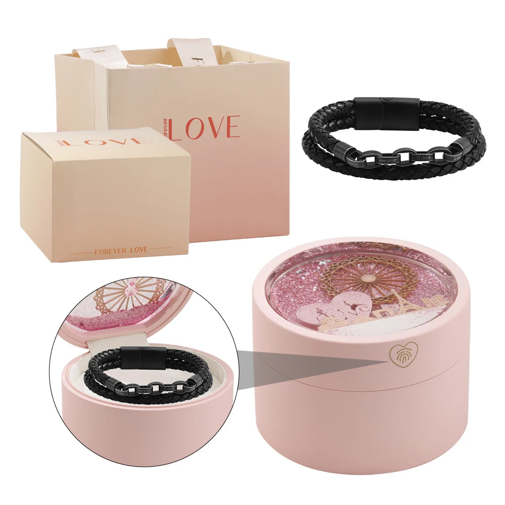 Men's Infinity Shape Engravable Stainless Steel Leather Jewelry Bracelet Trendy Gift