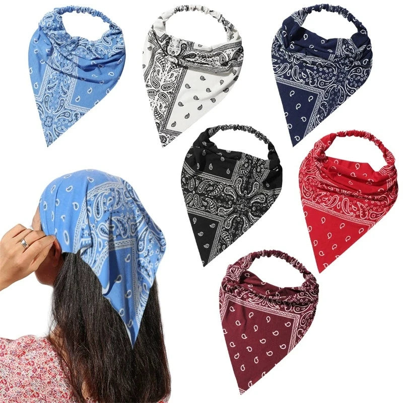 Women's Versatile Elastic Paisley Triangle Hair Wraps Bandana Outdoor Hair Accessory for Girls