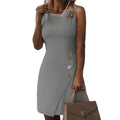 Fashion Women Short Dress Buttons Solid Casual 2023 Summer Tank Sundress Sleeveless Patchwork Asymmetrical Mini Dress