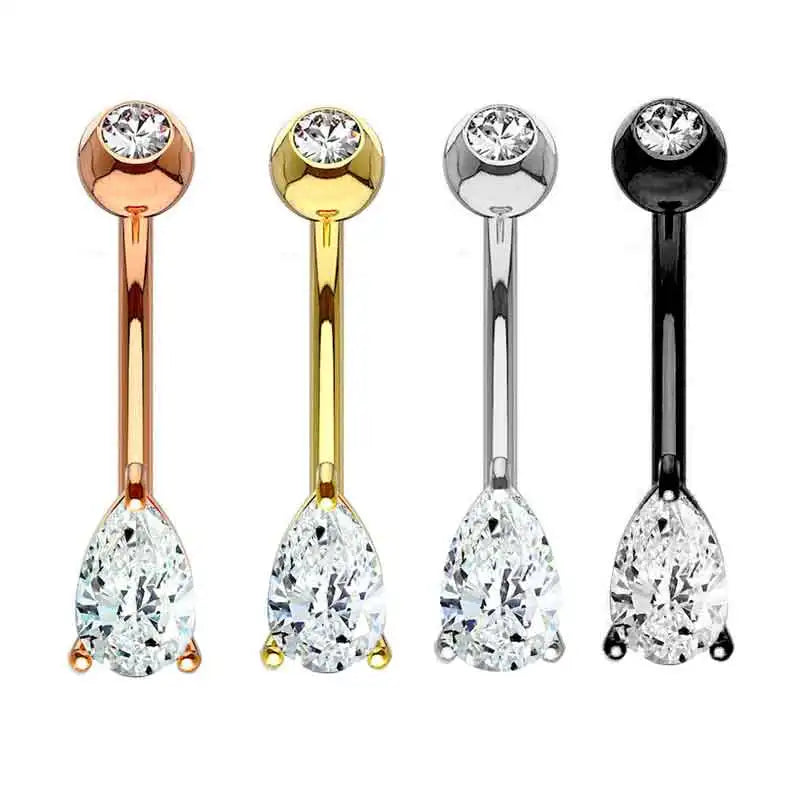 Stainless Steel Crystal Zircon Belly Button Rings Piercing Women Navel Fashion Body Jewelries Drop Zircon Belly Navel bar