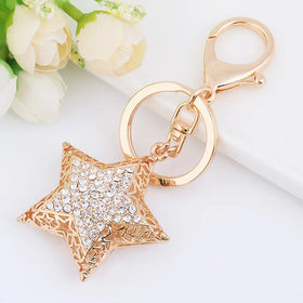 Fashion Metal 3D Five-pointed Star Charm Keyring Bag Accessory Bling Rhinestone Star Keychain for Women
