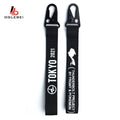 Custom Simple Woven Eco-Friendly Rubber Carabiner Keychain Lanyard with Letterpress Printing Short Strap for Car Key