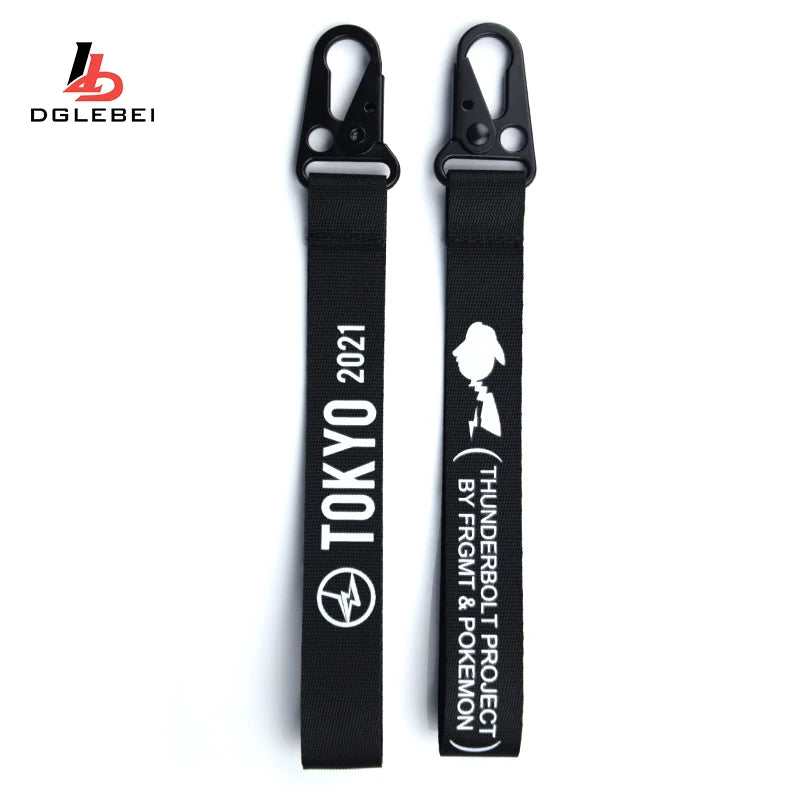 Custom Simple Woven Eco-Friendly Rubber Carabiner Keychain Lanyard with Letterpress Printing Short Strap for Car Key