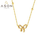 Ason Jewelry New Hot Sale Waterproof Stainless Steel 18k Gold Plated Exquisite Bow Knot Pendant Necklace