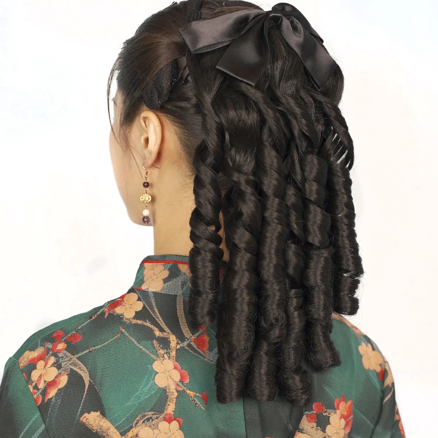 Synthetic Short Bow Wavy Wig Retro Curly Wig Fine Workmanship Ponytail Wig Hair Comb for Girls and Women