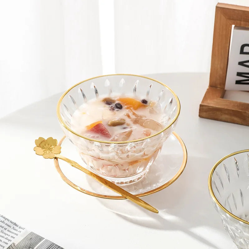 Modern Fruit Compote Cookie Chocolate Candy Desert Wedding Decoration Ice Cream Bowl Glass Bowl with Gold Rim