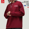 SK Unisex 300g Pure Cotton Terry Crewneck Sweatshirt Pullover O-Neck Solid Pattern with Cut out Design for Autumn Knitted Fabric