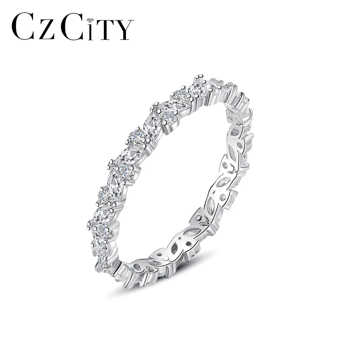 CZCITY Ring Band New Trendy Fashion Wholesale Woman 925 Cz Classic Cubic Zirconia Jewellery Silver