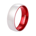 POYA Jewelry Womens High Polished Wedding Band 8mm Anodized Red Aluminum Sleeve Inlay Domed White Ceramic Ring