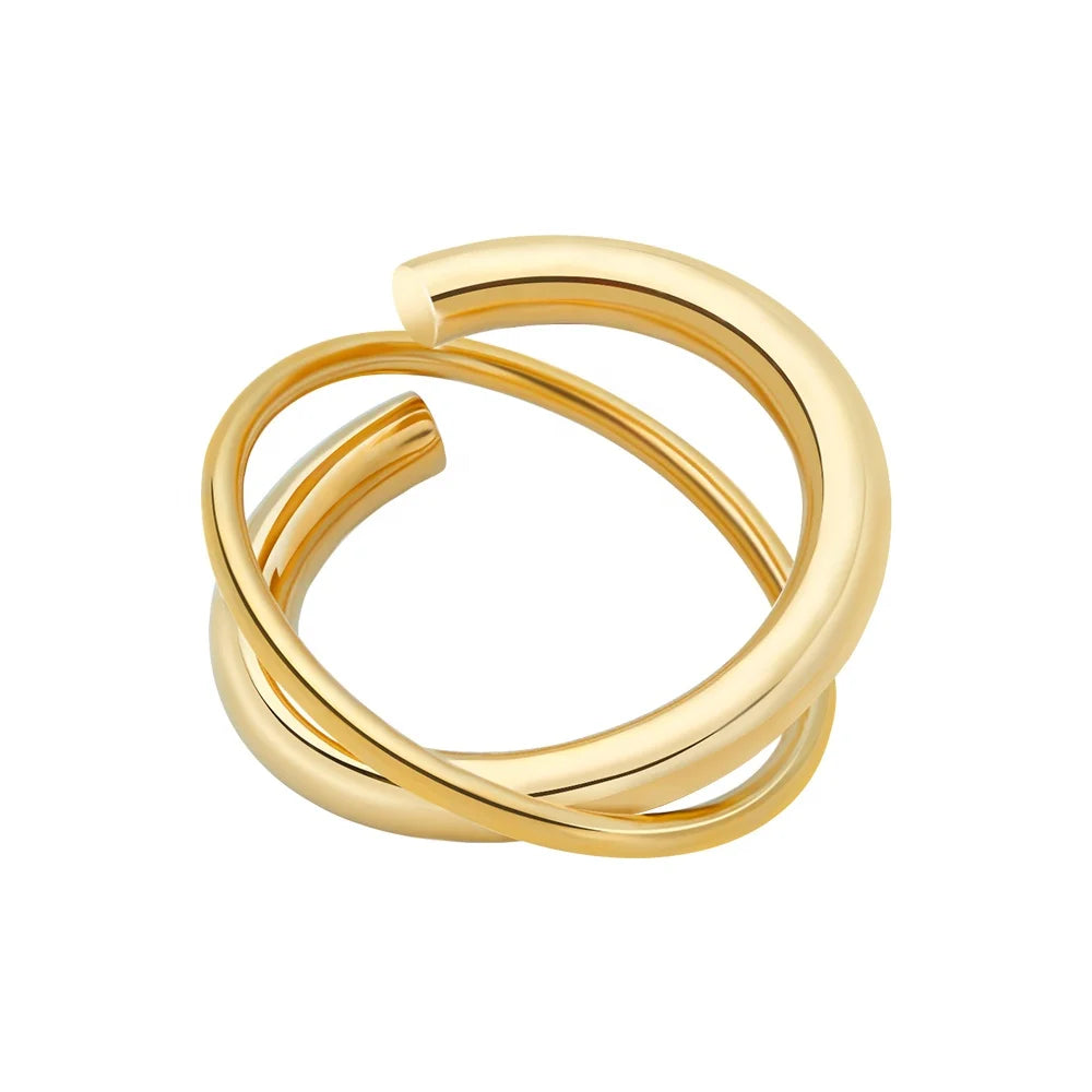 Latest 18K Gold Plated Stainless Steel Jewelry Geometric Bamboo Shaped Fork Cross Ring Abstract Art Style for Women Ring R234192