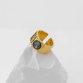 Punk Retro Sterling Silver Inlaid Human Face Coin Open Rings Adjustable Black Portrait 925 Silver Rings