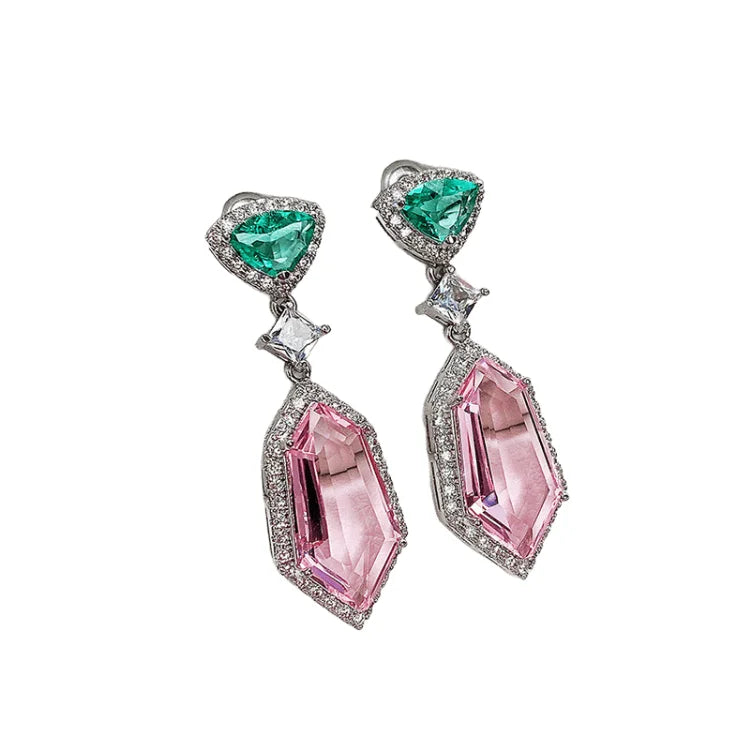 Wholesale Fashon Fine Jewellery Brass Silver Plated Vermeil Cubic Zirconia Huggie Stud Earrings Zircon pink Elegant Earrings