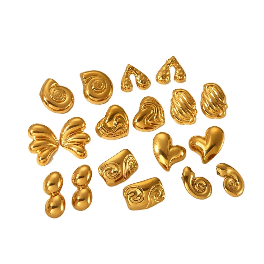 ODM Trendy Fashion Stainless Steel Texture Pattern Jewelry Fine Jewelry Hear Stud Earrings for Women