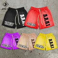 Custom Cut Edge Jogger Drawstring Plus Size Men's Shorts Screen Print Cotton Distressed Letter Patch Stone Acid Wash Shorts