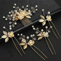 New Arrival Handmade Pearl Bridal Hair Comb 5pcs Gold Color Hairpins Set Hair Accessories Women Wedding