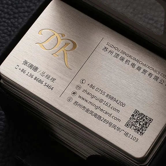Luxury Business Cards with Gold Foil Logo Special Metal Wire-Drawing Texture Offset Cardboard 'Thank You' Visit Name Cards
