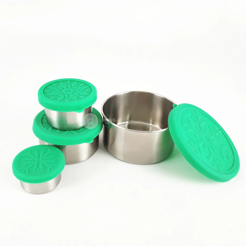 Mini Design 50ml Round Stainless Steel Food Container Salad Dressing Boxfood Storage Box with Leakproof Silicone Lid