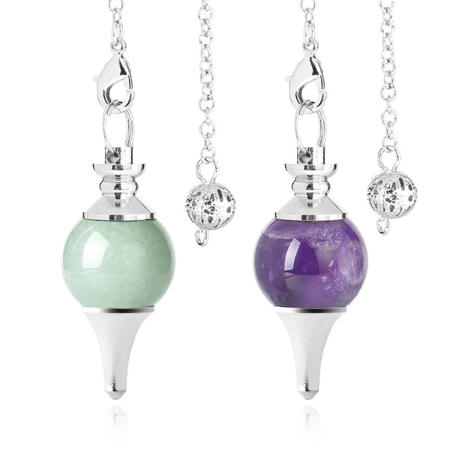 Natural Cross-Pattern Crystal Gemstone Healing Necklace with Detachable Silver Aura Pendulum Pendant Dowsing Reiki Charm