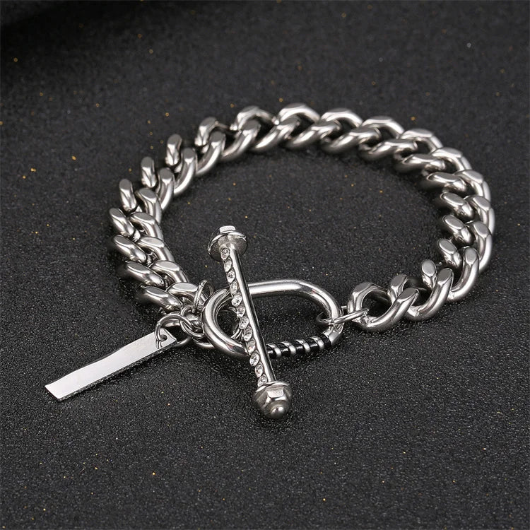 High Polishing Diamond OT Toggle Clasp Chunky Flat Cuban Chains Bracelet