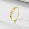 Diamond Wheat Pattern 925 Sterling Silver Vintage 14K Gold Plated Gemstone Ring with Unique Design and Cubic Zircon for Women