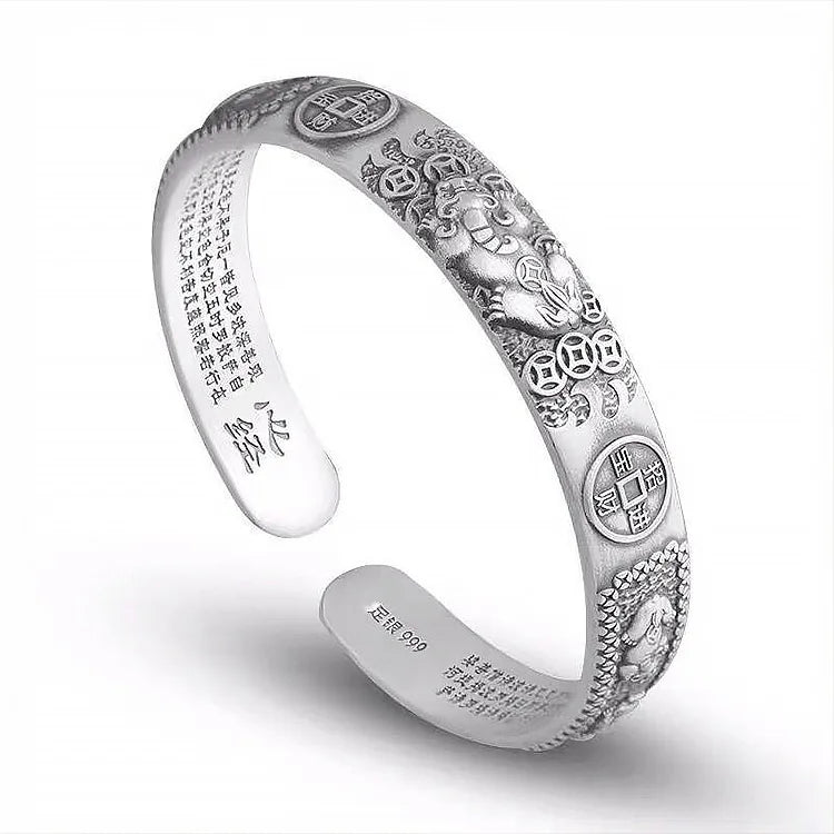 Fashion Antique Silver Plated Brass Pixiu Feng Shui Open Cuff Bracelet Bangle Jewelry for Women Men