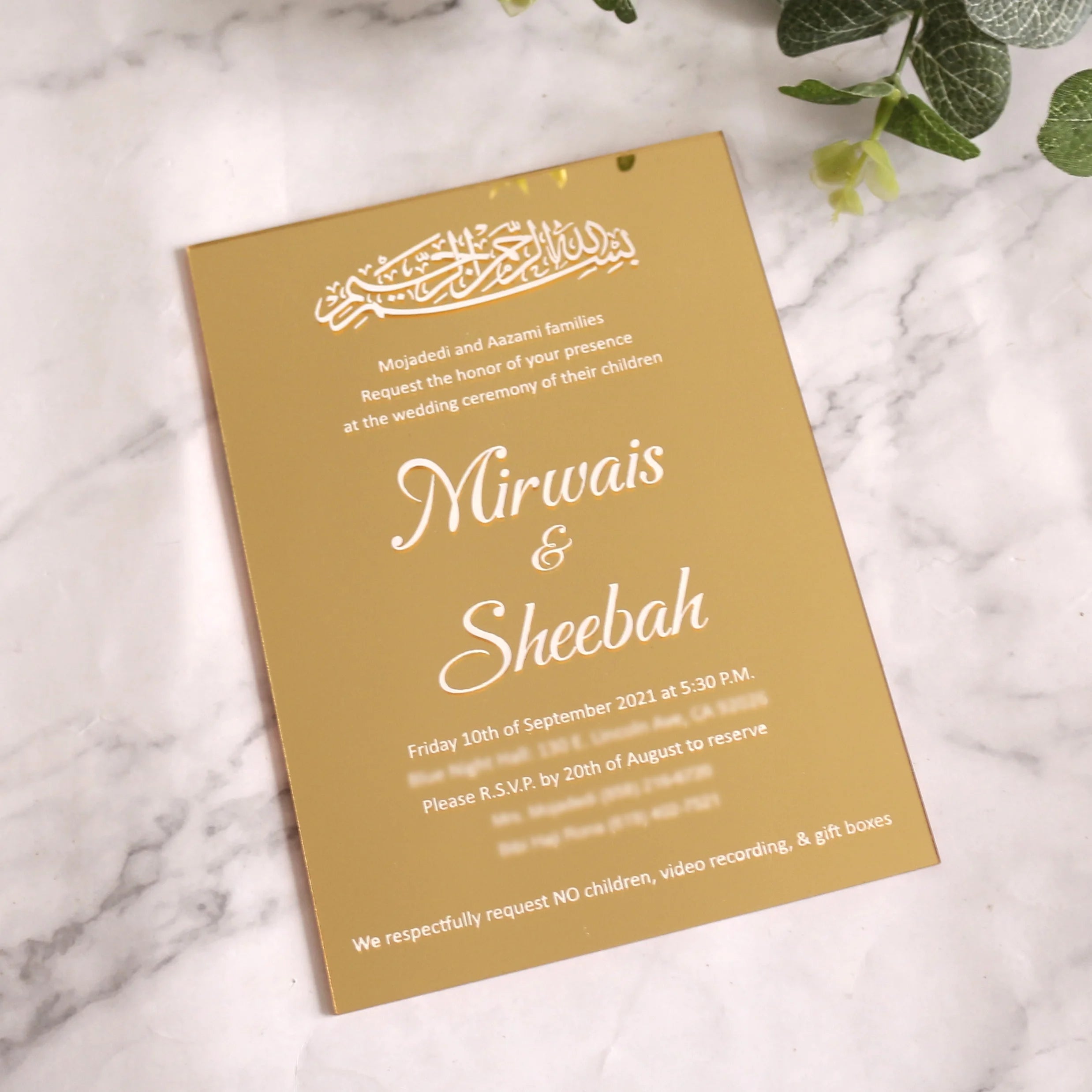 Custom 5X7 Inches White Acrylic Wedding Invitations Hot Stamping Foil Logo Luxury 5X7 Inches Mirror/White Acrylic Music Angel