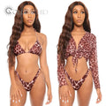 Wholesale 3 Piece Women's Bikini Set Swimsuit with Long Sleeve Cover Ups Swimwear Print Breathable Eco-Friendly 85% Polyester