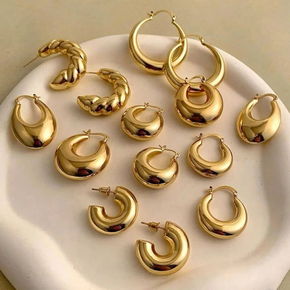 Stainless Steel Large 18K Gold Plated Lightweight Hypoallergenic Chunky Open Hoops Fashion Jewelry Hoop Earrings for Women