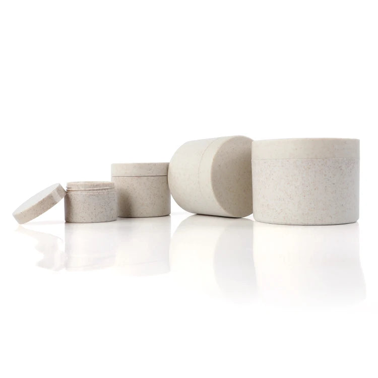 Eco-friendly Biodegradable Recyclable Beige Wheat Straw Plastic Jar with Screw Lid Round Face Mask Eye Cream Skin Care Cosmetic