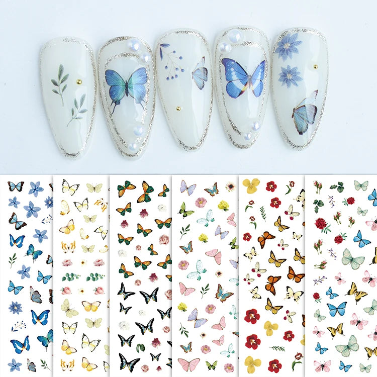 Nail Decor Summer Colorful Butterfly Flower Decals DIY Nail Design 3D Butterfly Nail Art Stickers