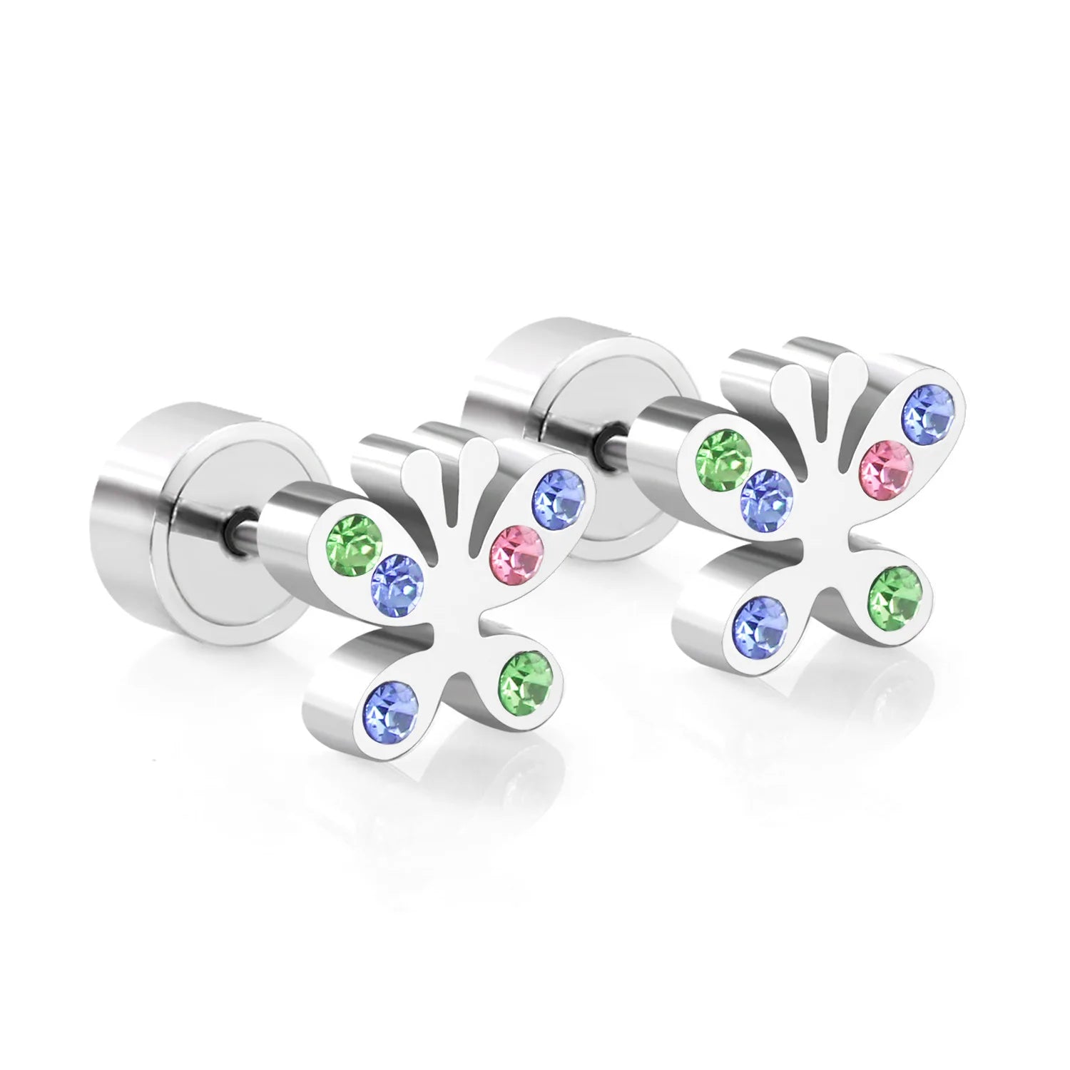 2025 New Dainty Cubic Zirconia Butterfly Earring Cute Girl Silver Color Stainless Steel Anti-Acne Crystal Piercing Anniversary