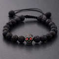 DOUVEI New White CZ Skeleton Black Natural Lava Stone Beads Bracelet 3 Colors Men Rope Chain Bracelet Homme for Women