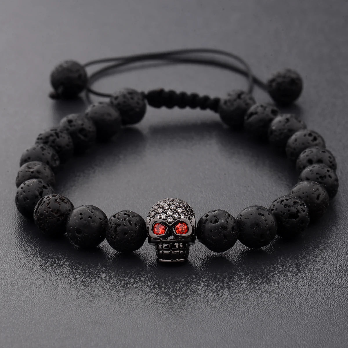 DOUVEI New White CZ Skeleton Black Natural Lava Stone Beads Bracelet 3 Colors Men Rope Chain Bracelet Homme for Women
