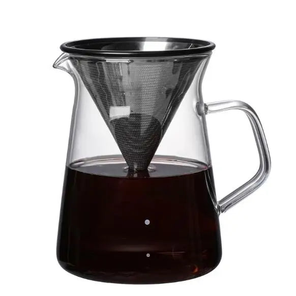 Eco-Friendly Glass Coffee Distribution Pot Kettle with Food Grade Filter Set for Desktop Use