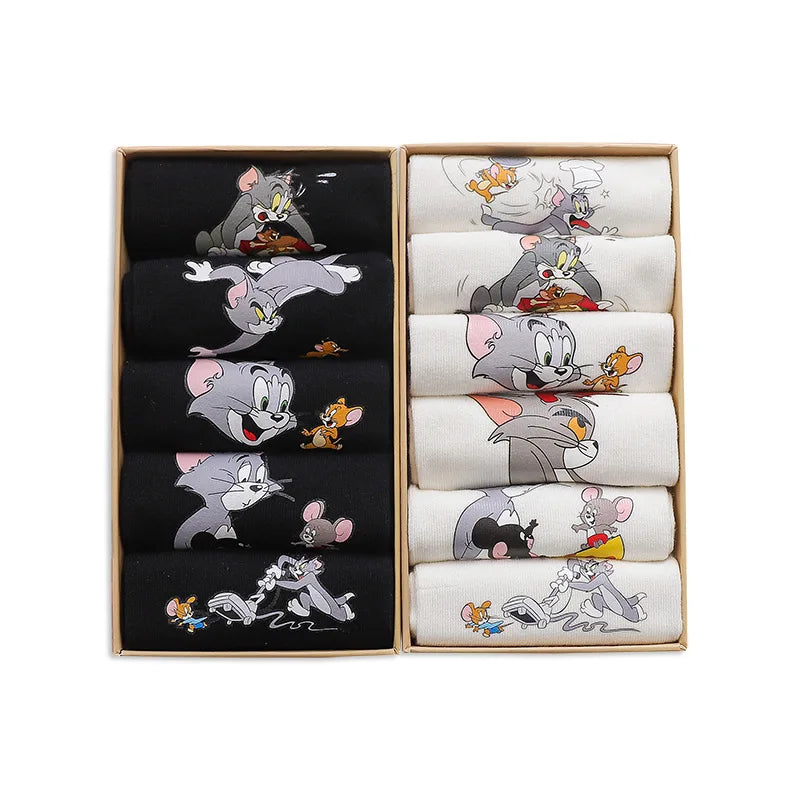 Anime Cartoon Tube Crew Socks YS-BX01 Wholesale OEM Gift Box 5 Pairs Waterproof Regular Knitted Cute Men Letter Summer Perfect