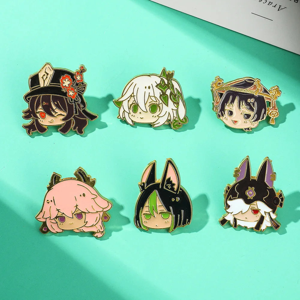 39 Designs Cute Anime Logo Badge Hat Brooch Cartoon Genshin Impact Metal Enamel Collar Brooch Pins