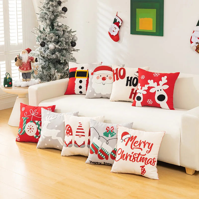 Amazonn Christmas Towels Embroidered Pillows Holiday Home Decor Sofa Pillowcases Living Room Cushion Pillow Cover Customized