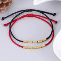 Adjustable Tibetan Lucky Black Red Rope Braided Rope Bracelet Rectangle Copper Bead Bracelet  Pulsera De Cuerda Roja