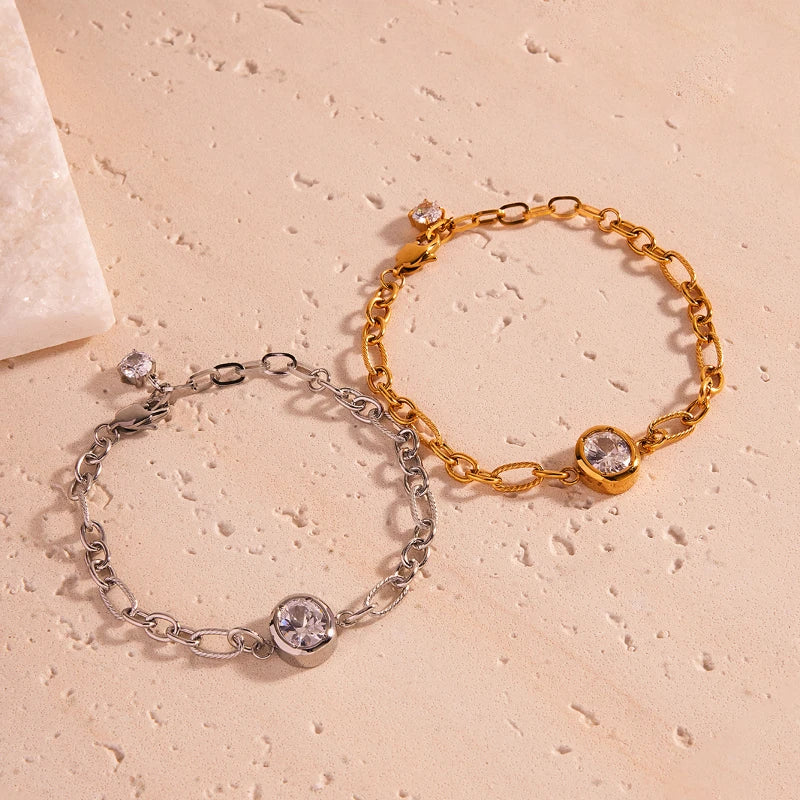 G3919 Wholesale Stainless Steel Oval Zirconia Charm Bracelet Chains Gold Plated Fashion Jewelry Bracelet & Bangles for Women