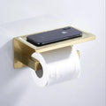 Toilet Tissue Phone Shelf Self Adhesive Rack Brushed Gold Hanging Paper Towel Holder with Shelf