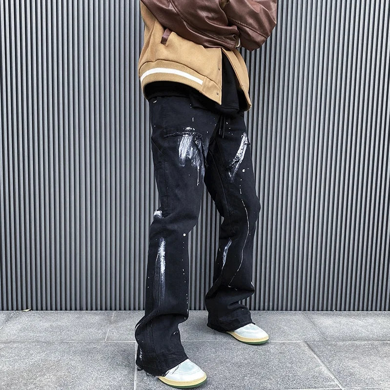 OEM FOG Private Blue Brand Drop Shipping Stock Flared Pants Paint Denim Men Jeans