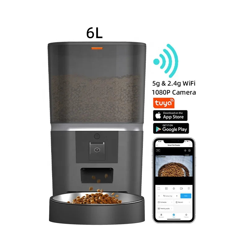Smart Camera Pet Feeder App Remote Control Cat Dog Intelligent Feeder with Stainless Steel Animal Feeders