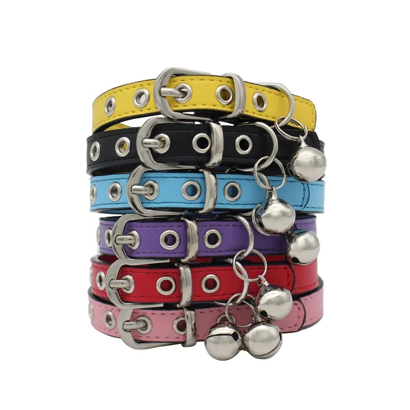 Factory Wholesale Multi-Colors Best Seller Leather Breakaway Cat Collar With Bell