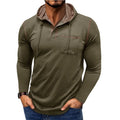RNSHANGER New Men's Long Sleeve T-Shirt Streetwear Hooded Henry Collar Tee Shirt Solid Color Fashion Casual T Shirt with Pocket